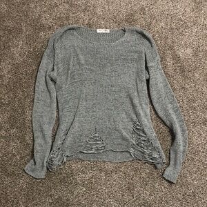 Bear Dance Gray Distressed Crew Neck Sweater